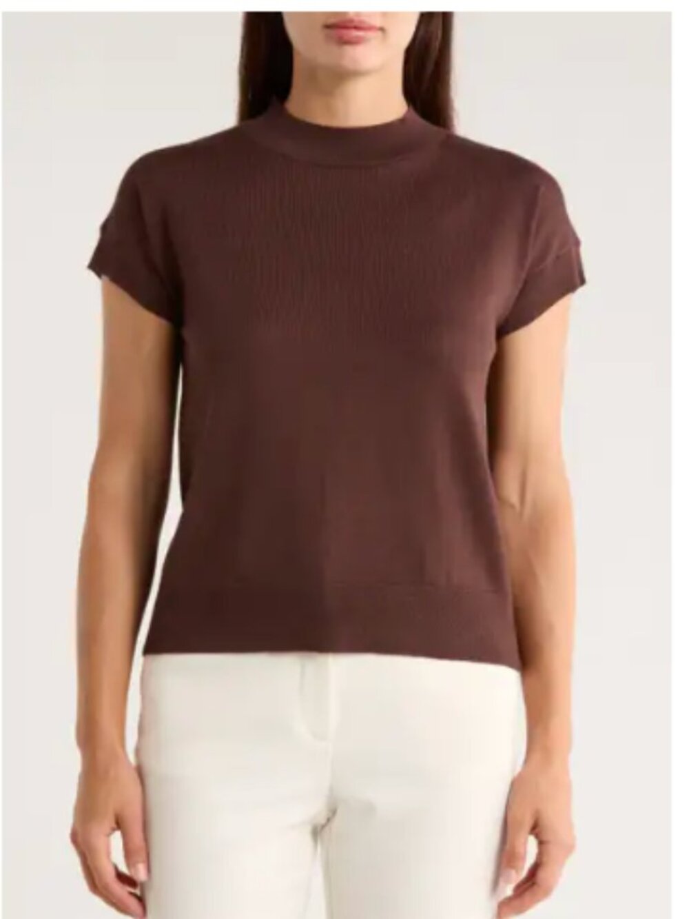 T Tahari Short Sleeve Crew Sweater Brown Medium